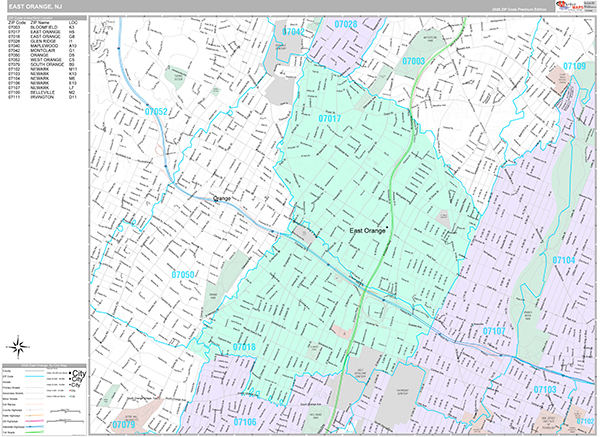 East Orange, NJ Wall Map